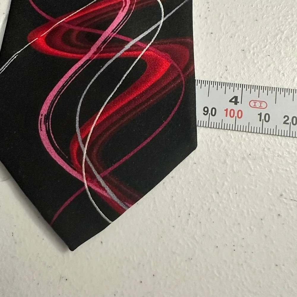 J Garcia Silk Necktie Happy Birthday Collection 62 Black Red Abstract Swirl Tie